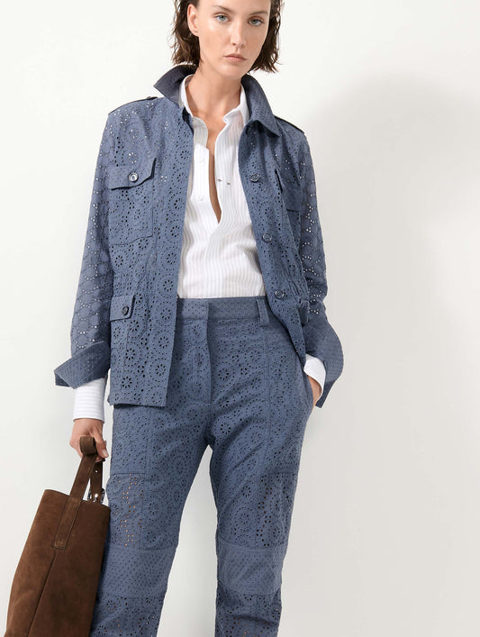 Denim blue broderie anglaise safari jacket