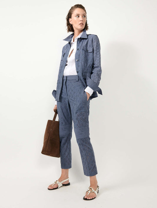 Denim blue broderie anglaise safari jacket