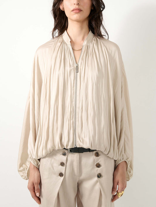 Champagne Angel Skin draped zipped jacket
