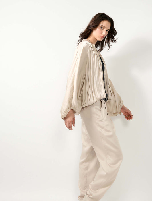 Champagne Angel Skin draped zipped jacket