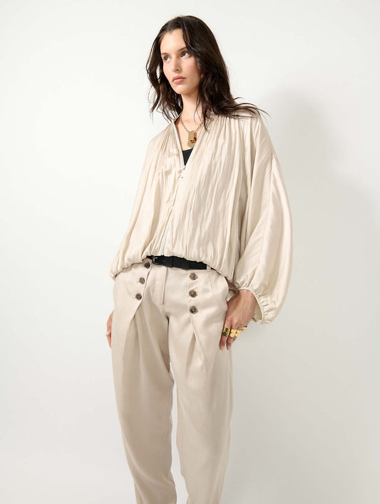 Champagne Angel Skin draped zipped jacket