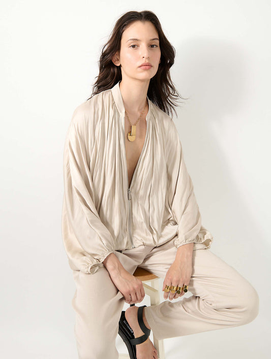Champagne Angel Skin draped zipped jacket