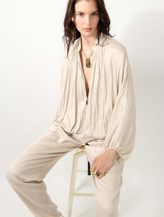 Champagne Angel Skin draped zipped jacket