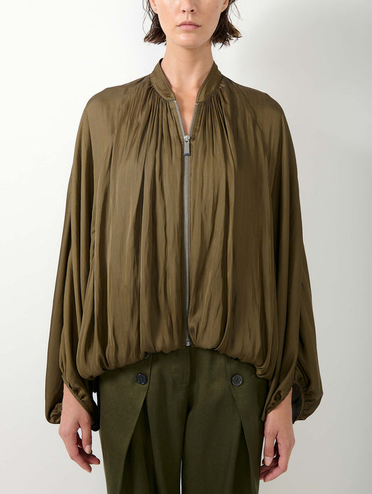 Khaki Angel Skin draped zipped jacket