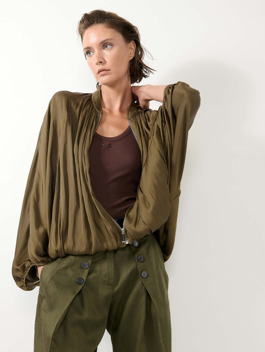 Khaki Angel Skin draped zipped jacket