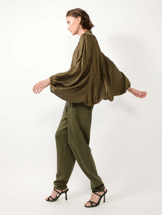 Khaki Angel Skin draped zipped jacket