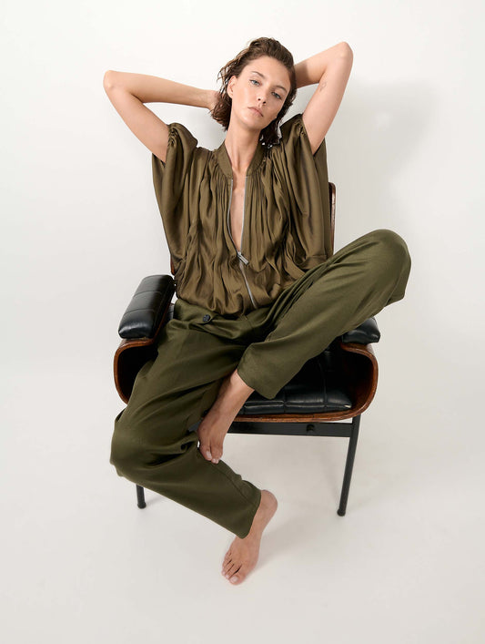 Khaki Angel Skin draped zipped jacket