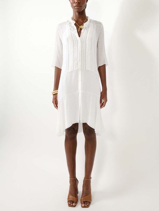 White plumetis silk dress