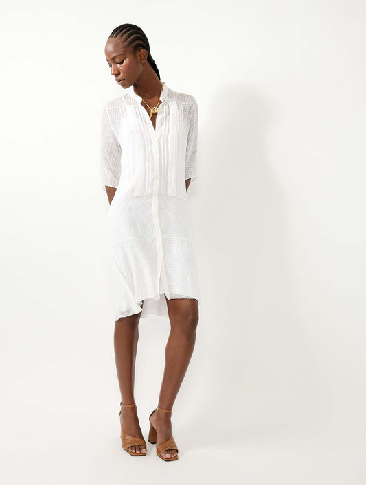 White plumetis silk dress