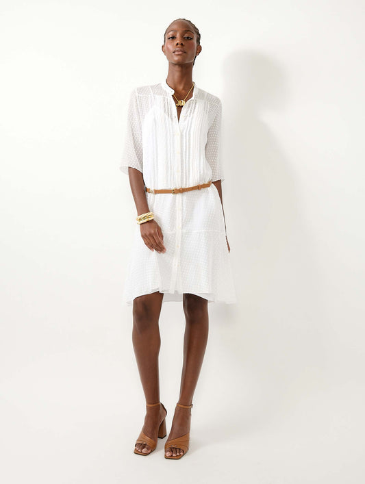 White plumetis silk dress