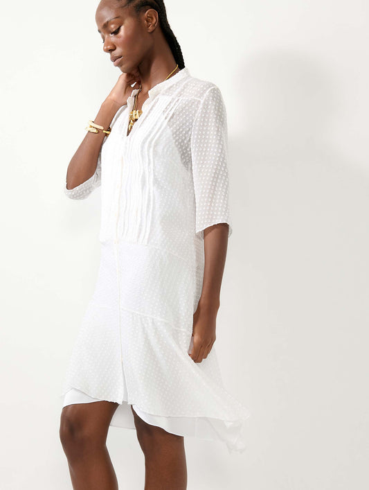 White plumetis silk dress