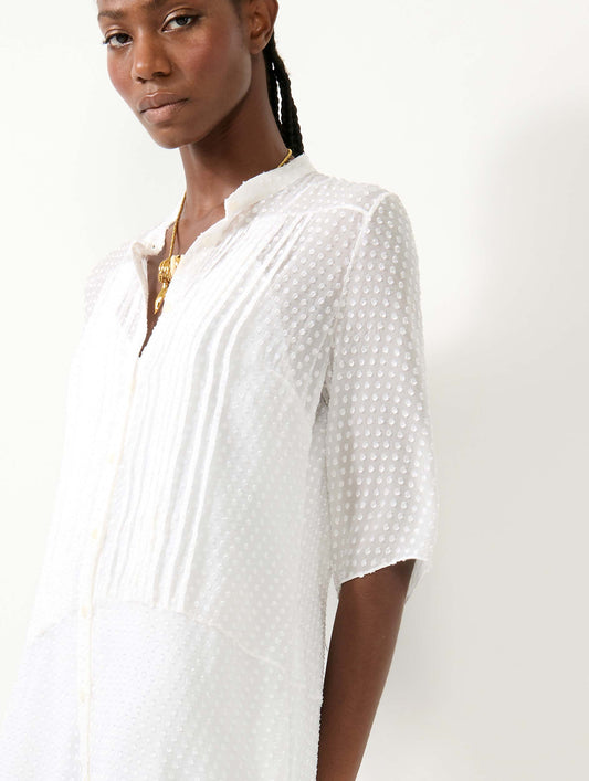 White plumetis silk dress