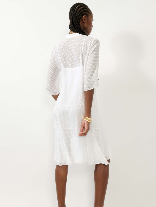 White plumetis silk dress
