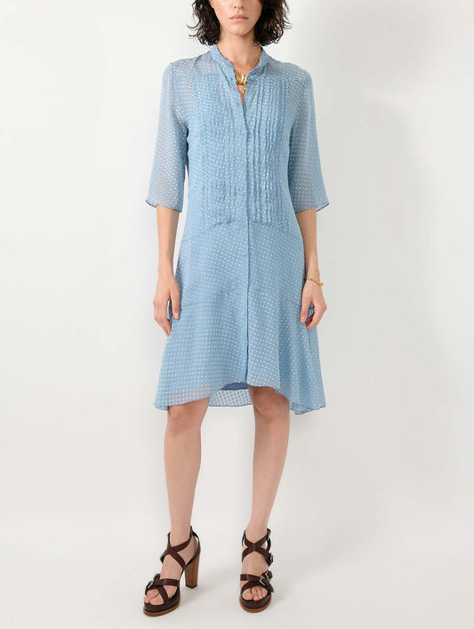 Sky blue plumetis silk dress