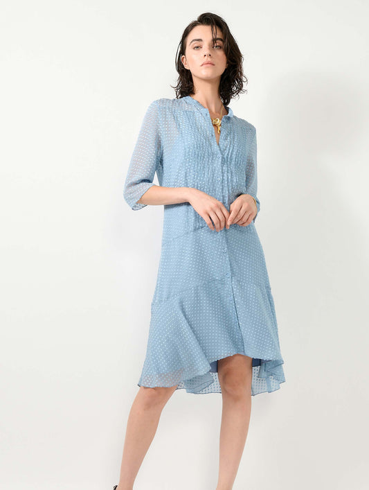Sky blue plumetis silk dress
