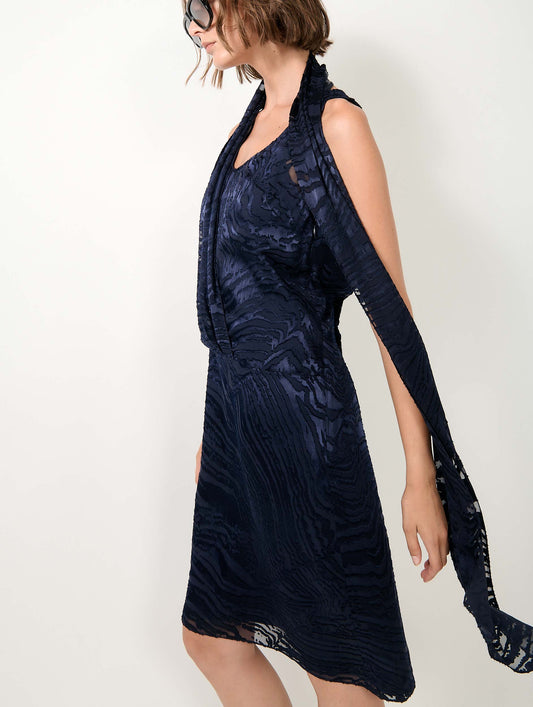 Navy devoré satin dress