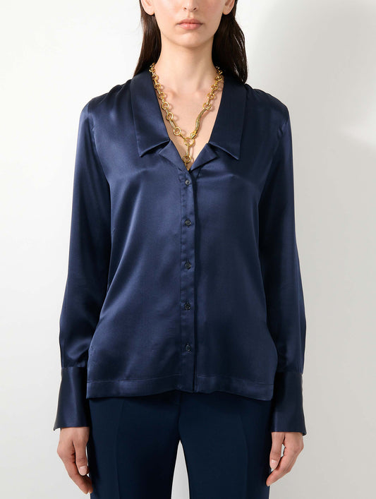Navy silk satin shirt