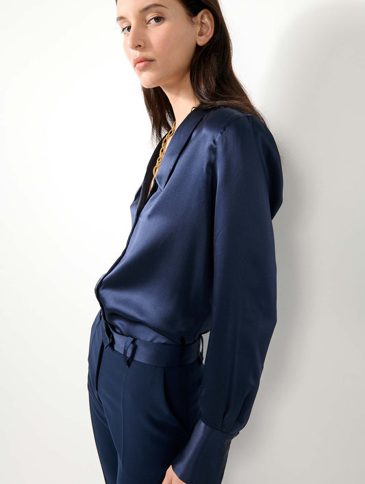 Navy silk satin shirt