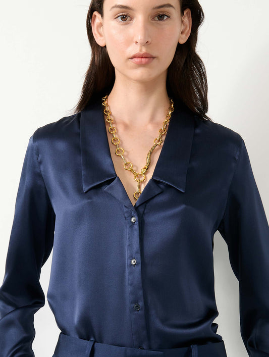 Navy silk satin shirt