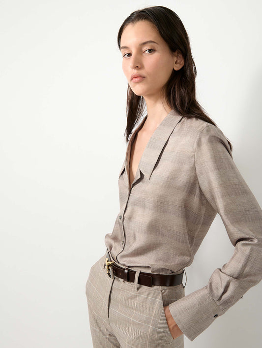 Prince of Wales check printed silk twill shirt