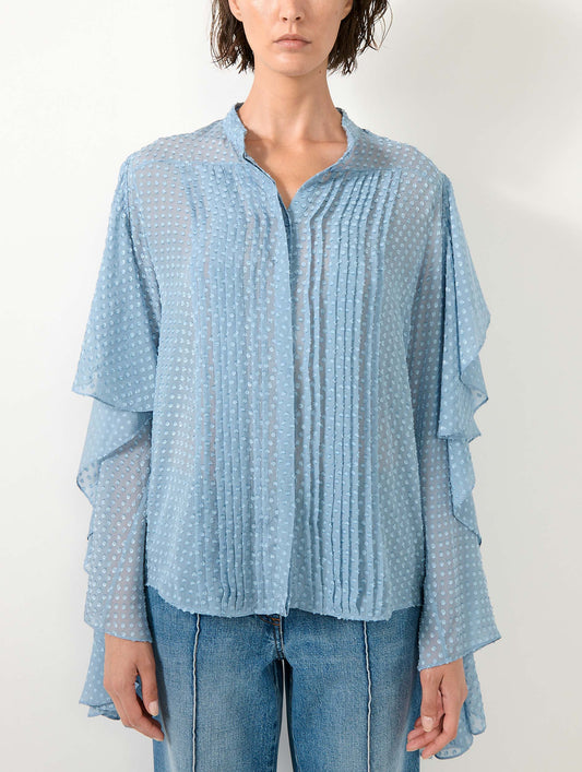 Sky blue plumetis silk shirt