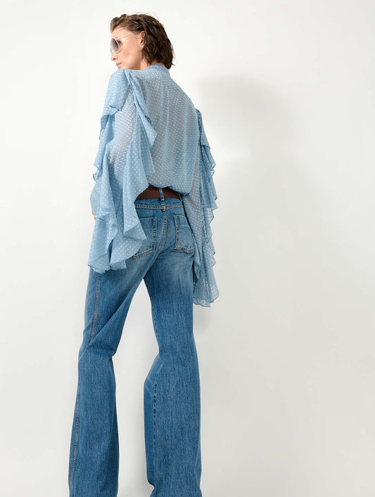 Sky blue plumetis silk shirt