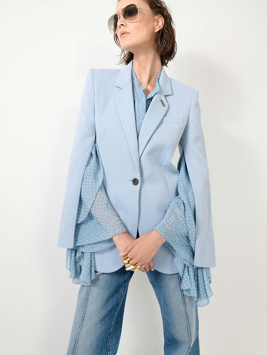 Sky blue plumetis silk shirt