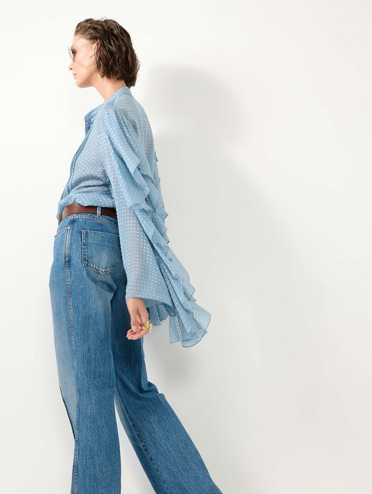 Sky blue plumetis silk shirt