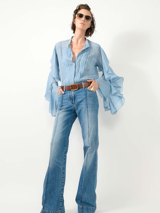 Sky blue plumetis silk shirt