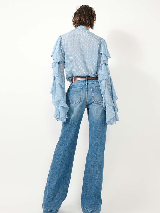 Sky blue plumetis silk shirt