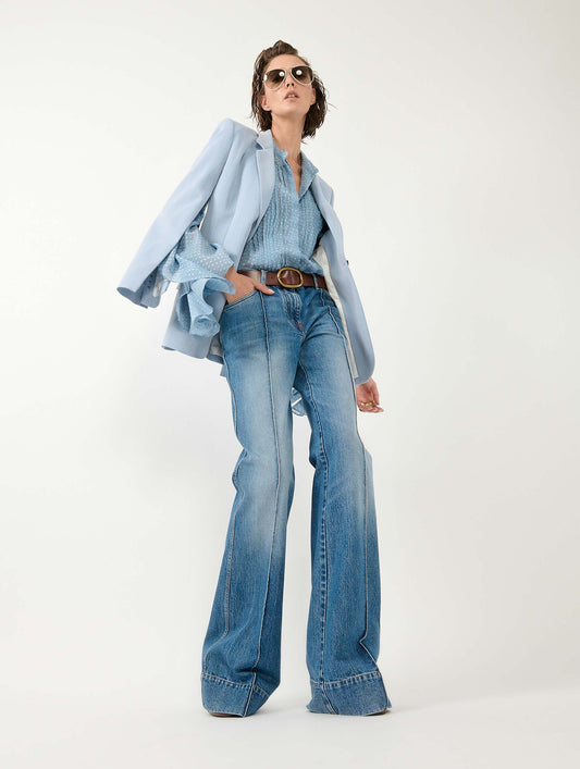 Sky blue plumetis silk shirt