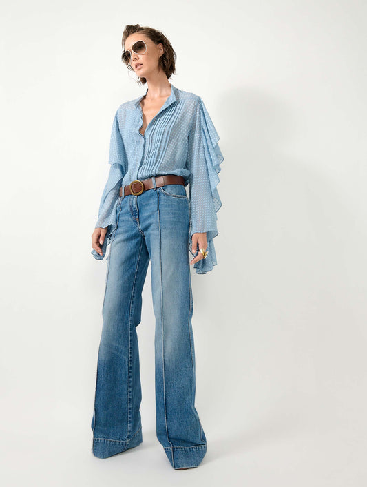 Sky blue plumetis silk shirt