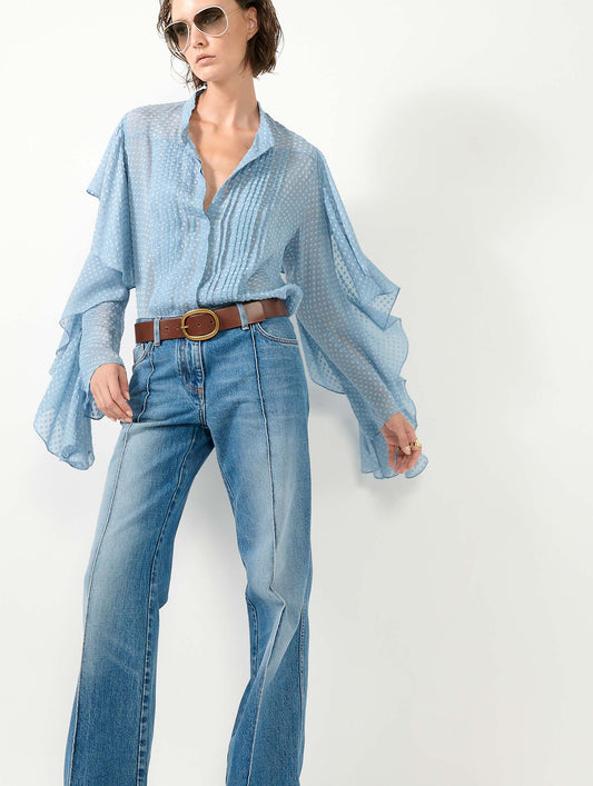 Sky blue plumetis silk shirt