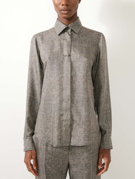 Lino print silk twill shirt