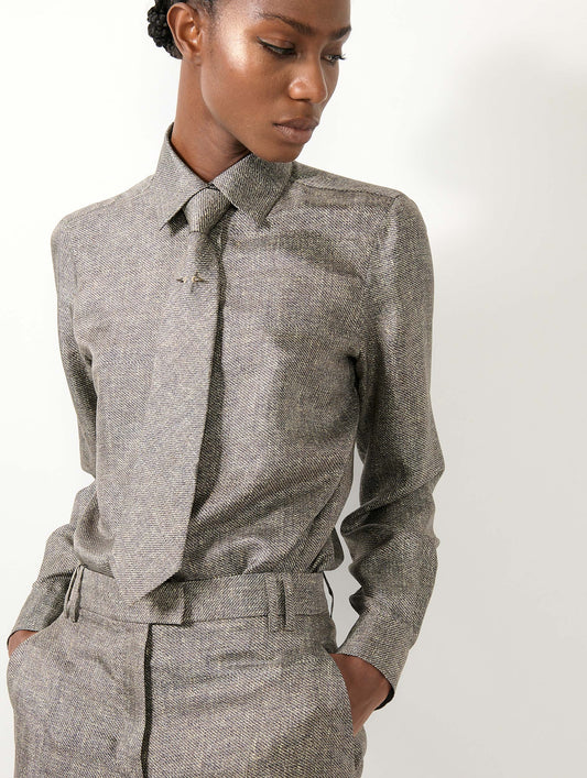 Lino print silk twill shirt