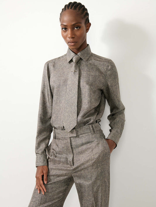 Lino print silk twill shirt