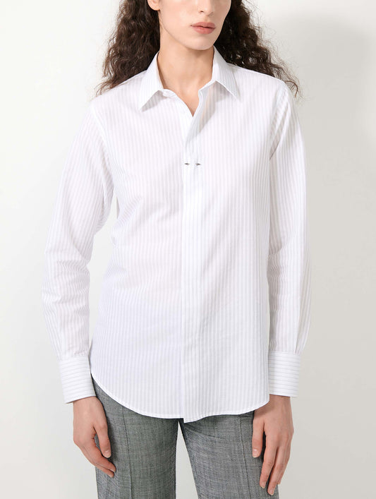 White textured cotton shirt with grey stripes