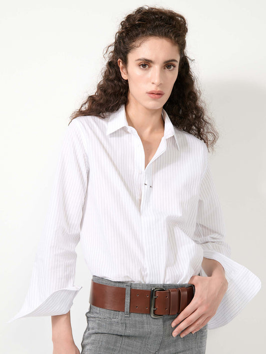 White textured cotton shirt with grey stripes