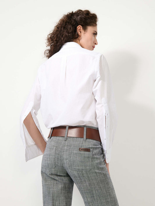 White textured cotton shirt with grey stripes