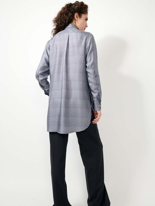 Blue Prince of Wales check silk twill long shirt