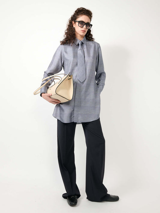 Blue Prince of Wales check silk twill long shirt