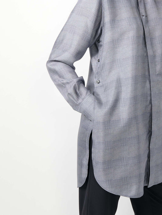 Blue Prince of Wales check silk twill long shirt