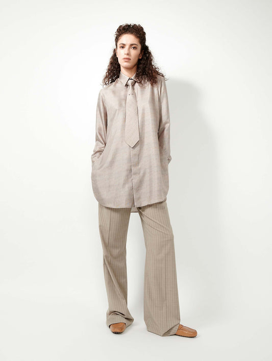 Sand Prince of Wales check silk twill long shirt