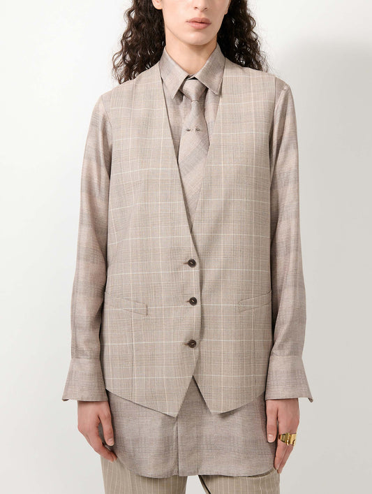 Sand Prince of Wales check suit waistcoat