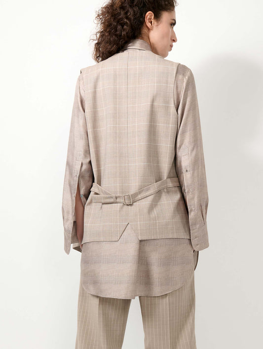 Sand Prince of Wales check suit waistcoat
