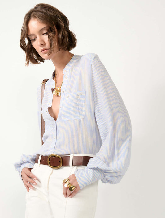Sky blue striped crepon shirt