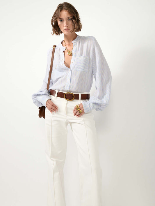 Sky blue striped crepon shirt