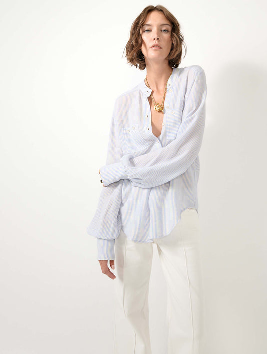 Sky blue striped crepon shirt