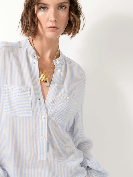 Sky blue striped crepon shirt