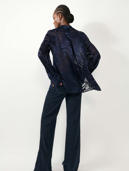 Navy devoré satin blouse